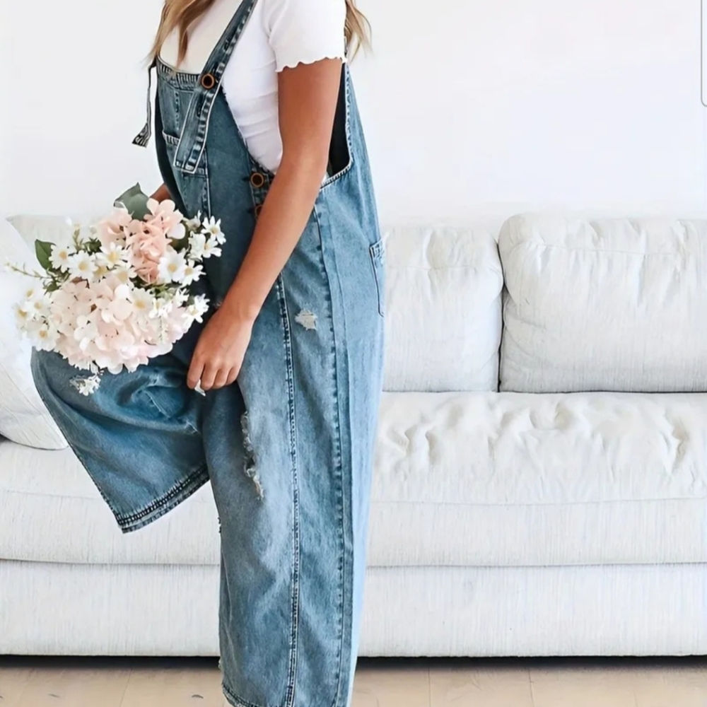 Distressed Denium Bib Overalls NEW - Picture 2 of 4